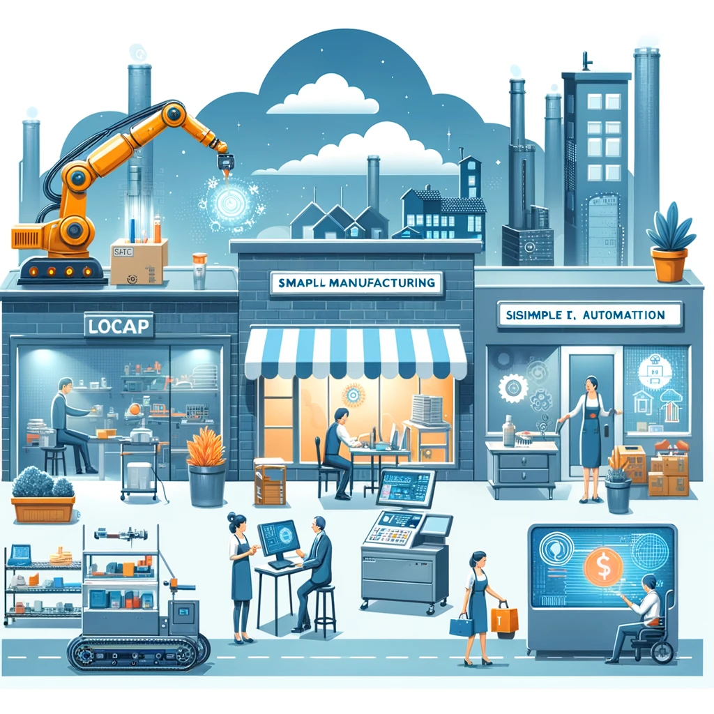 DALL·E 2024-03-15 13.14.54 - Illustrate a down-to-earth scenario where small to medium-sized businesses in various industries are using simple yet effective automation solutions.